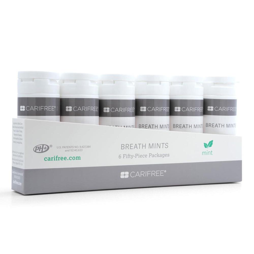 image:imageCariFree Breath Mints Hydroxyapatite and Xylitol SugarFree pH Elevating Delicious amp Refreshing Convenient OnTheGo Travel Size 6 Tubes Per Box 50 ct each