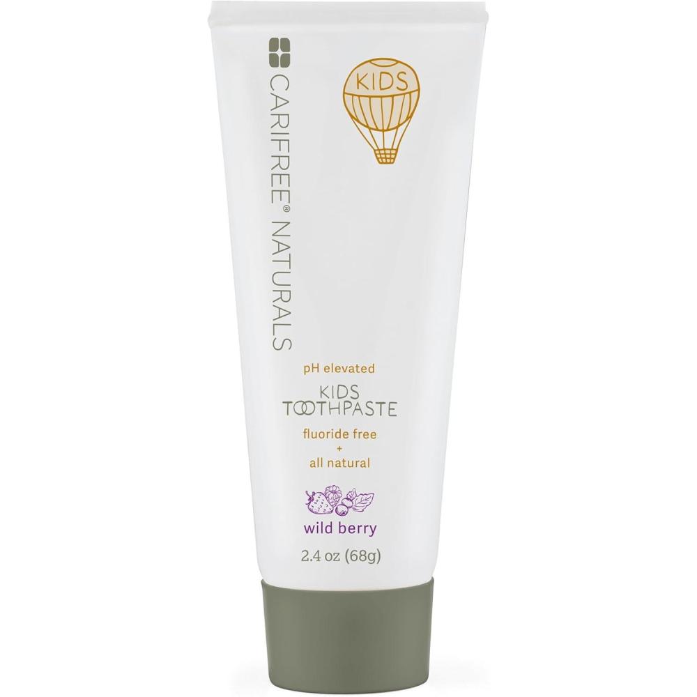 image:imageCariFree Naturals Kids Toothpaste  FluorideFree 40 Xylitol Organic Wild Berry Flavor pH Elevated Safe if Swallowed SugarFree 24 oz Dentist Developed Pack of 4Wild Berry