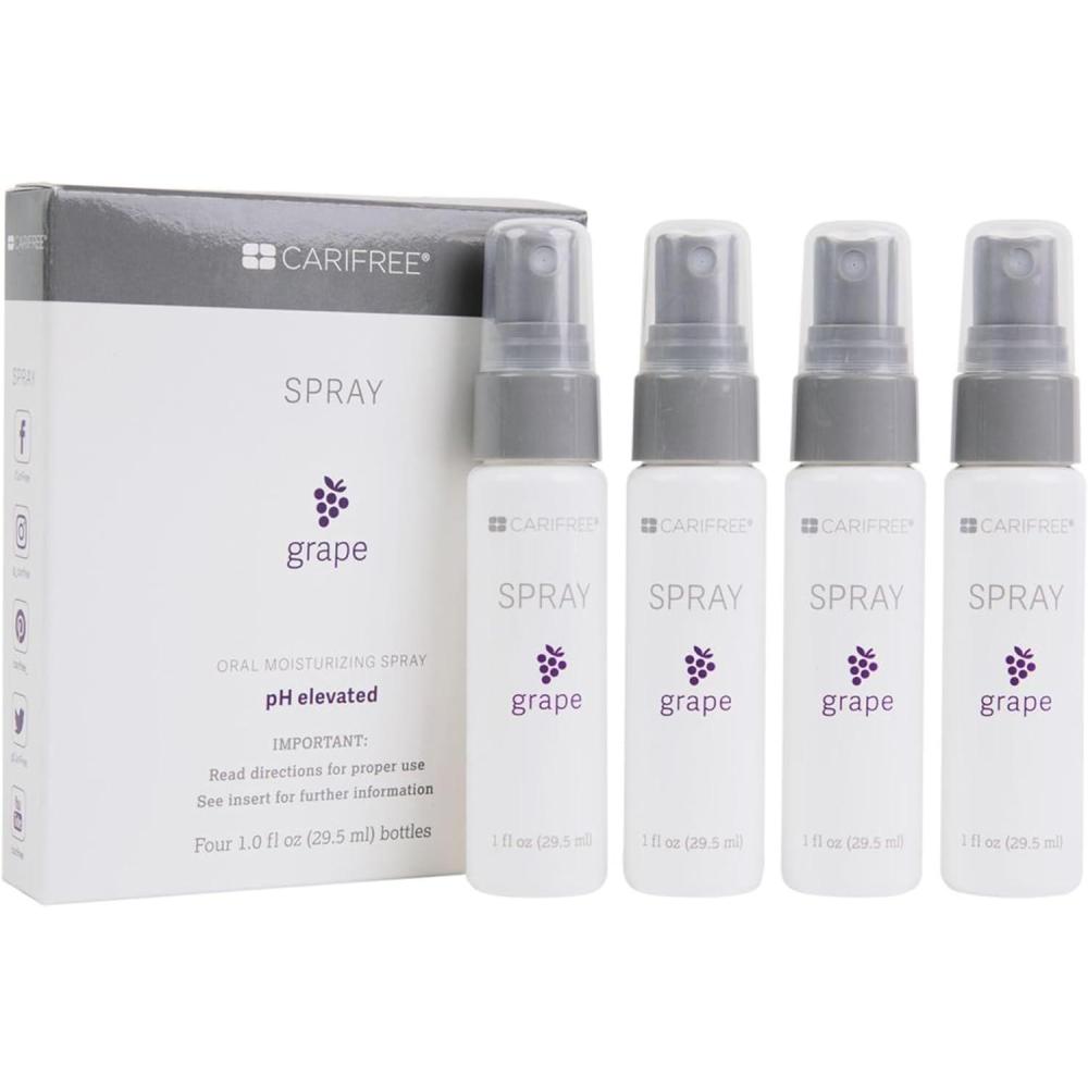 image:imageCariFree Oral Spray Grape Flavored Xylitol for Moisturization Neutralizes pH FluorideFree Freshen Breath Recommended by Dentists Dentist Developed 4 Bottles 1 fl oz EachGrape